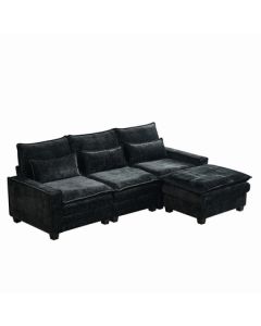 L Shaped Sectional Sofa With Movable Ottoman, 99'' Upholstered 4 Seats Couch - Black