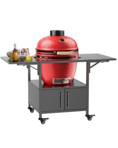 Backyard Co Outdoor Metal Grill Table with 2 Folding Panels and Lockable Wheels, Black