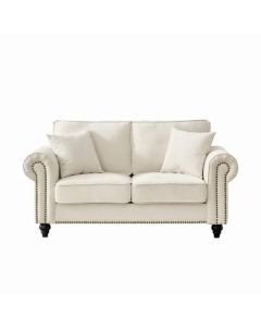 2 Seater Sofa With Rolled Arms, Tufted Upholstery, Nailhead Trim - Beige