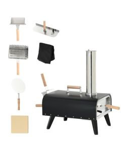 Backyard Co. Outdoor Pizza Oven with Square Pizza Stone, Foldable Legs and Waterproof Cover, Black