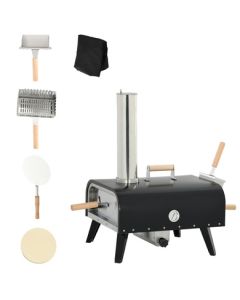 Backyard Co. Outdoor Pizza Oven with Round Rotating Stone, Foldable Legs and Waterproof Cover, Black