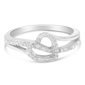 .925 Sterling Silver 1/8 Cttw Diamond Open Heart Leaf Curvy Bypass Accent Fashion or Promise Ring (I-J Color, I2-I3 Clarity) - Size 6