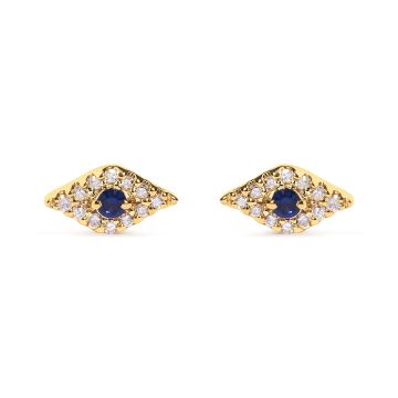10K Yellow Gold Blue Sapphire and Diamond Accent Evil Eye Stud Earring (H-I Color, I1-I2 Clarity)