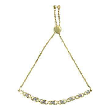 10K Yellow Gold over .925 Sterling Silver 1/10 Cttw Diamond Heart and X-Link 6?-9? Adjustable Bolo Bracelet (H-I Color, I2-I3 Clarity)