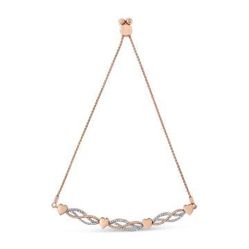 14K Rose Gold Plated .925 Sterling Silver Cttw Diamond Accent Layered Infinity Link and Heart Adjustable 4?-10? Adjustable Bolo Bracelet (I-J Color, I3 Clarity)