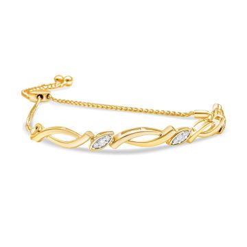 14K Yellow Gold Plated .925 Sterling Silver Diamond Accent Alternating Swirl link Bolo Bracelet (I-J Color, I2-I3 Clarity) - 6" to 9" Adjustable