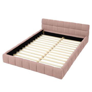 Modern Upholstered Queen Size Bed Frame With Thick No Box Spring Needed - Pink