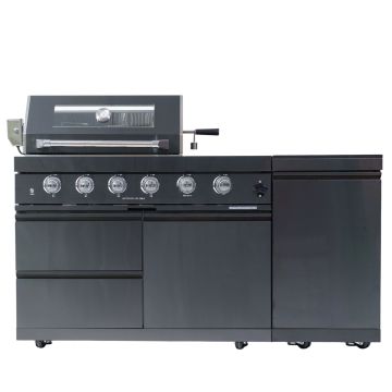 Deluxe - 4 Burner 72000 Btu Stainless Steel Gas Outdoor Kitchen Barbecue Grill With Side Burner & Rotisserie Kit - Black