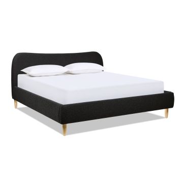 Roman - King Curved Headboard Upholstered Platform Bed - Ebony Black