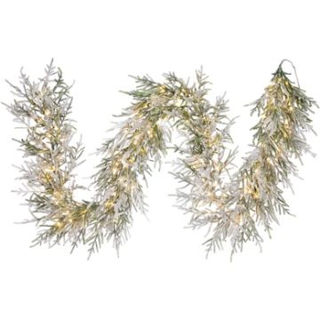 Fraser Hill Farm 9-Ft. Real Feel Artificial Christmas Garland with LED Lights in Light Flock