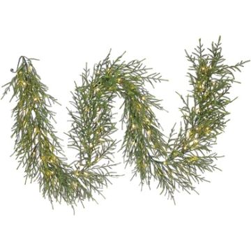 Fraser Hill Farm 9-Ft. Real Feel Artificial Christmas Garland with LED Lights in Green