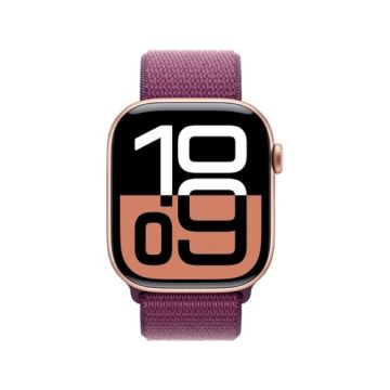 Apple Watch Series 10 GPS 46mm Rose Gold Aluminum Case with Plum Sport Loop