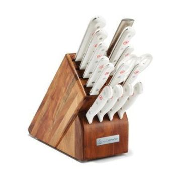 Gourmet 16 pc Block Set, White Handles