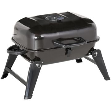 Outdoor Iron Portable Charcoal Grill with Handles and Folding Legs, Black