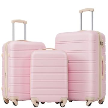 3 Piece Luggage Set Hardside Spinner Suitcase With Tsa Lock 20" 24" 28"-Pink