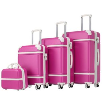 Hardshell Luggage Sets 4 Pieces 20" / 24" / 28" Luggages And Cosmetic Case Spinner Suitcase With Tsa Lock Lightweight-Pink