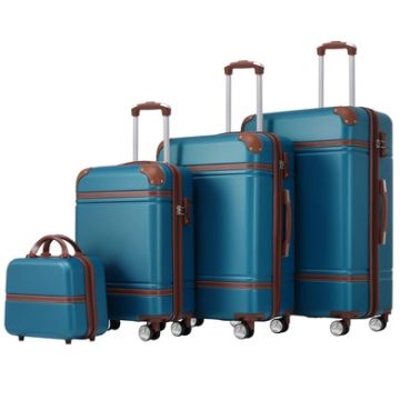 Hardshell Luggage Sets 4 Pieces 20" / 24" / 28" Luggages And Cosmetic Case Spinner Suitcase With Tsa Lock Lightweight-Blue