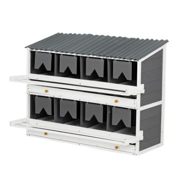 Wooden Chicken Nesting Box With 2 Egg Collection Drawers - White / Gray