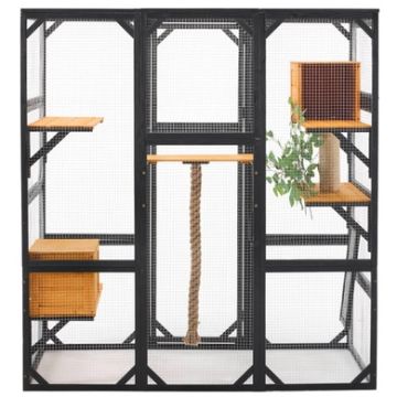 Outdoor Cat House, Diy Cat Enclosure Catio With Double Enter Doors-Black