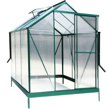 Polycarbonate Greenhouse, Heavy Duty Outdoor Aluminum Walk-In Green House Kit With Rain Gutter, Vent And Door For Backyard Garden-Dark Green