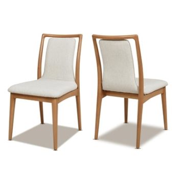 Upholstered Dining Chair with Rubberwood Frame and High Back, Set of 2, White and Light Brown