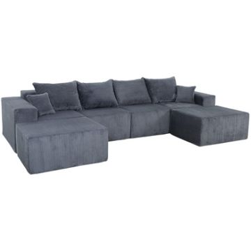 Modern 6 Piece Modular U Shaped Sectional Sofa With Chaise Lounge And Soft Corduroy Upholstery - Gray