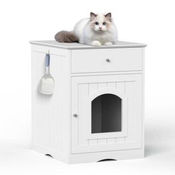 Backyard Co Wooden Cat Litter Box Enclosure with Drawer and Door, White