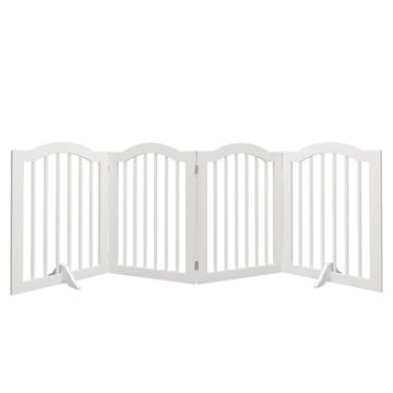 Wood 4-Panel Pet Gate with Support Feet and Anti-Scratch Protection, White