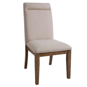 Upholstered Dining Chair with Brass Accent and Wood Legs, Set of 2, Dark Brown