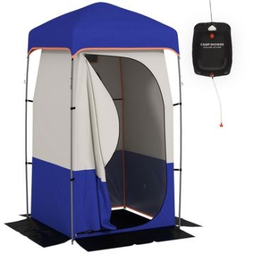 Outdoor Portable Shower Tent with Solar Shower Bag and Protective Shelter, Blue