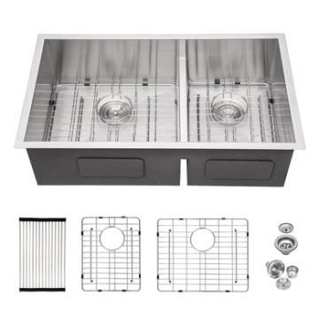 Undermount Double Bowl Kitchen Sink 60 / 40 Design - Brushed Nickel