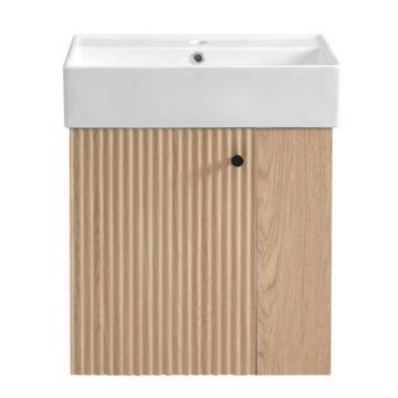 Floating Bathroom Vanity With Basin And Right Side Storage - Wood