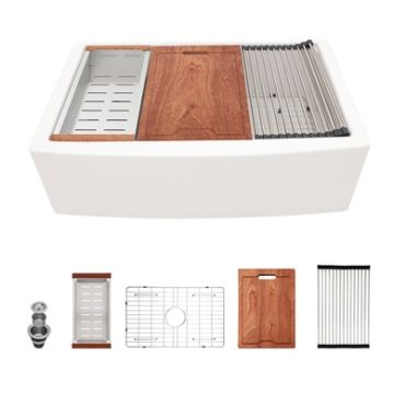 Classic Ceramic Farmhouse Sink Workstation 33" Single Bowl With Durable - White