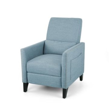 Push Back Track Arm Recliner Chair With Side Pocket Light Blue