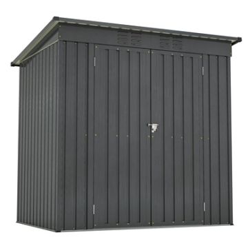Backyard Co Outdoor Metal Storage Shed with Lockable Hinged Doors and Integrated Ventilation, Black