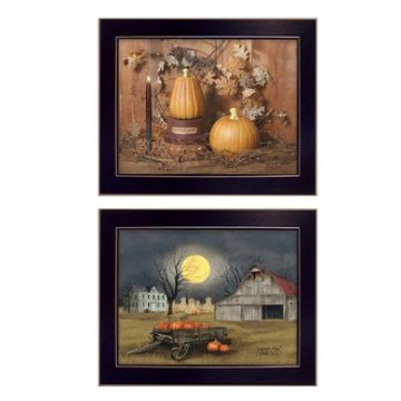 2-Piece "Pumpkin Space Harvest Collection" Vignette by Billy Jacobs Printed Wall Art with Black Frame, Multicolor