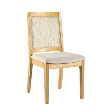 Solid Wood Dining Chair with Rattan Inset Back, Set of 2, Natural