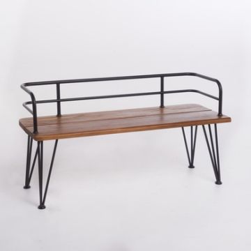 Zion Industrial Wood Seat Metal Frame Bench Teak