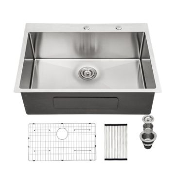 Stainless Steel 16 Gauge Kitchen Sink Drop In Single Bowl - Antique White