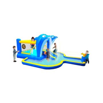 Backyard Co Outdoor 8-in-1 Inflatable Water Park with Dolphin Sprinkler, Target Games, Water Gun and Basketball, Multicolor