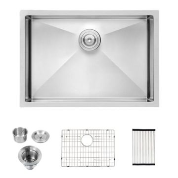 27" Undermount Kitchen Sink 16 Gauge 10" Deep Single Bowl - Brushed Nickel