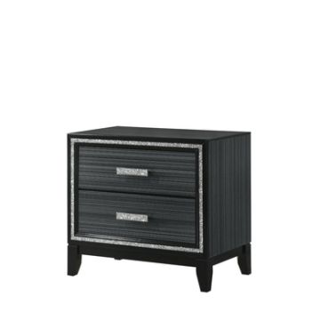 2-Drawer Nightstand with Silver Trims, Weathered Black