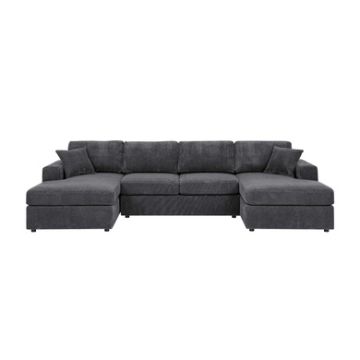 3 Piece Corduroy Double Chaise Sectional Sofa - Gray