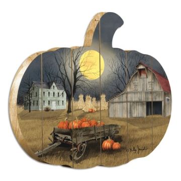 "Harvest Moon" by Artisan Billy Jacobs Printed on Wooden Wall Art with Pumpkin-Shaped, Multicolor