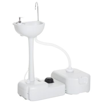 Outdoor Plastic Portable Sink with Rolling Wheels and Soap Dispenser, White