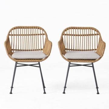 Orlando Steel Frame Outdoor Chair With Water-Resistant Cushion, Brown And Beige