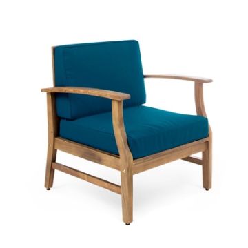 Perla Slat Panel Club Chair with Open Armrest, Blue