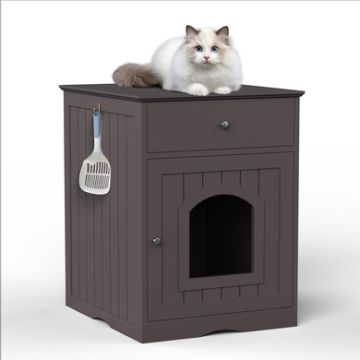 Backyard Co. Wooden Cat Litter Box Enclosure with Drawer and Door, Brown
