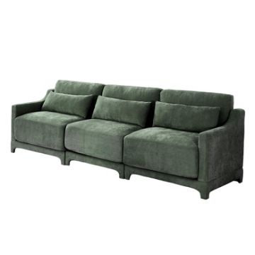 Elegant 3 Seater Sofa With Lumbar Pillow Ergonomic Chenille Upholstery Wooden Base - Green
