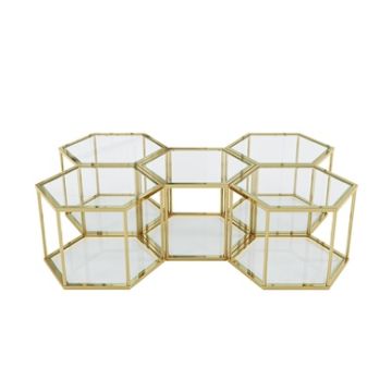 Modern Stainless Steel Coffee Table With Double Layer Glass And Polygonal Design - Gold